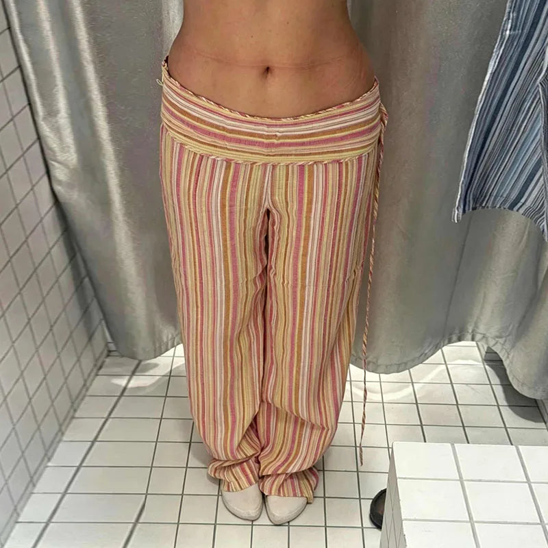 Women's Boho Palazzo Pants | Adjustable Wrap Waist Wide Leg Summer Trousers