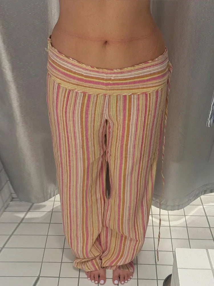 Women's Boho Palazzo Pants | Adjustable Wrap Waist Wide Leg Summer Trousers