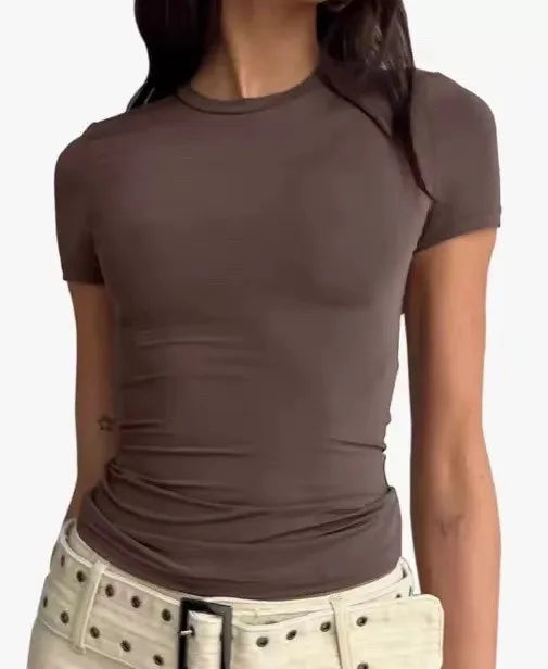 Women's Y2K Crop Top | Slim Fit Scoop Neck Casual Short Sleeve T-Shirt