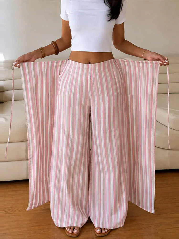 Women's Boho Palazzo Pants | Adjustable Wrap Waist Wide Leg Summer Trousers