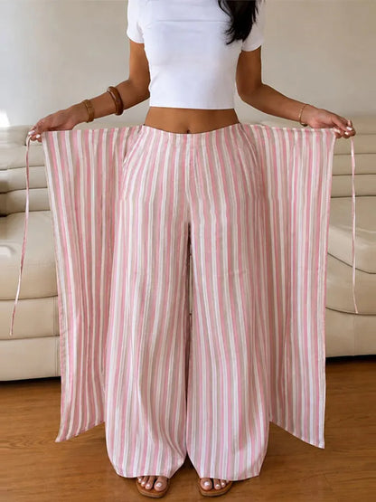 Women's Boho Palazzo Pants | Adjustable Wrap Waist Wide Leg Summer Trousers