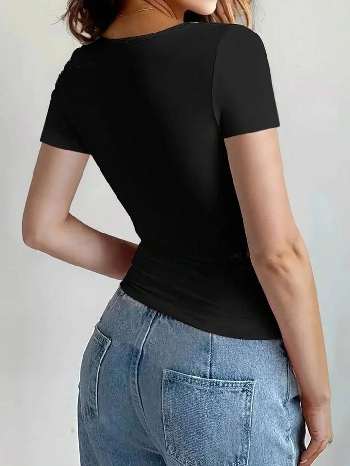 Women's Y2K Crop Top | Slim Fit Scoop Neck Casual Short Sleeve T-Shirt