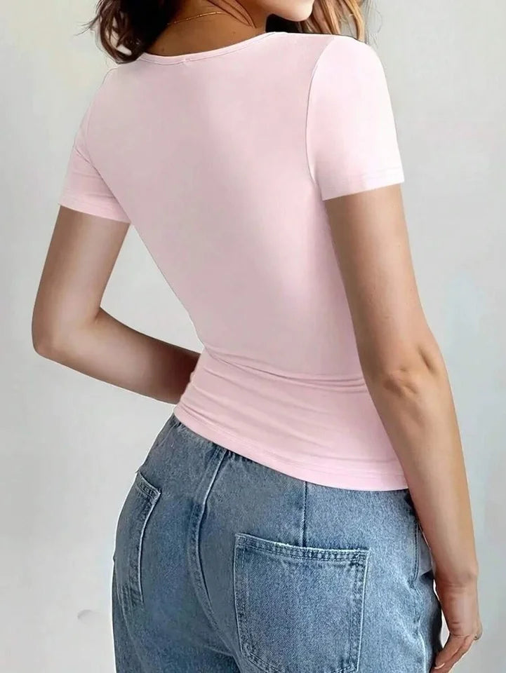 Women's Y2K Crop Top | Slim Fit Scoop Neck Casual Short Sleeve T-Shirt